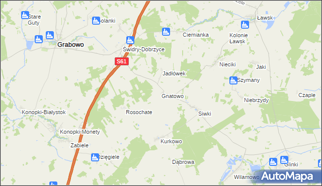 mapa Gnatowo gmina Grabowo, Gnatowo gmina Grabowo na mapie Targeo