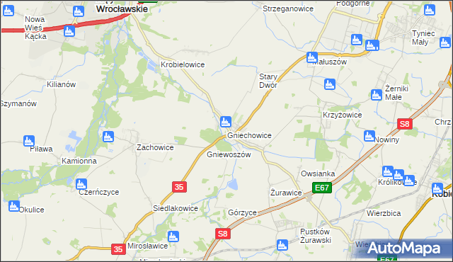 mapa Gniechowice, Gniechowice na mapie Targeo