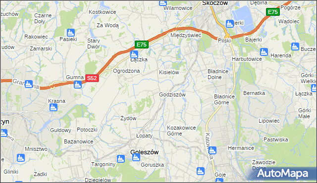 mapa Godziszów gmina Goleszów, Godziszów gmina Goleszów na mapie Targeo