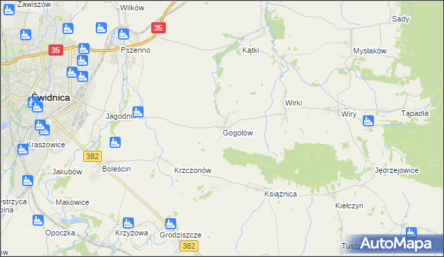 mapa Gogołów gmina Świdnica, Gogołów gmina Świdnica na mapie Targeo