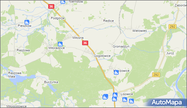 mapa Gogołowice gmina Lubin, Gogołowice gmina Lubin na mapie Targeo