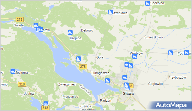 mapa Gola gmina Sława, Gola gmina Sława na mapie Targeo