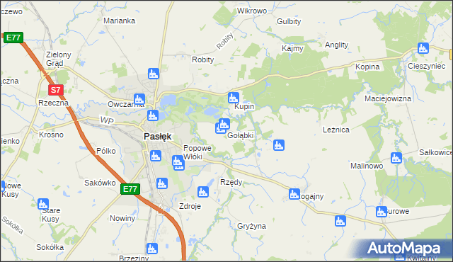 mapa Gołąbki gmina Pasłęk, Gołąbki gmina Pasłęk na mapie Targeo