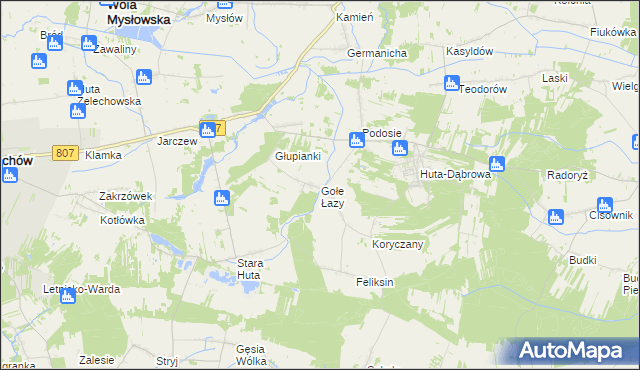 mapa Gołe Łazy, Gołe Łazy na mapie Targeo