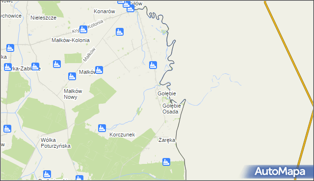 mapa Gołębie gmina Dołhobyczów, Gołębie gmina Dołhobyczów na mapie Targeo