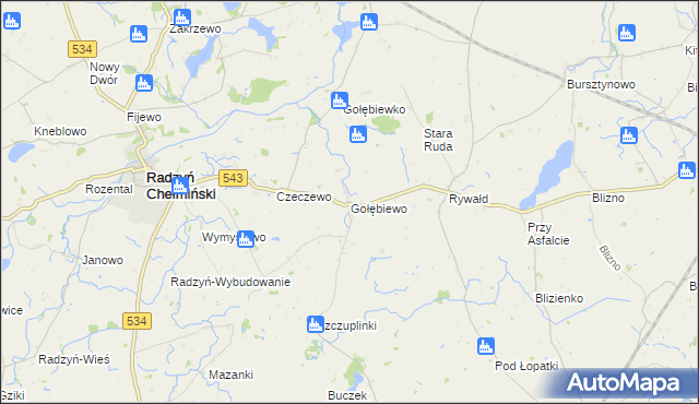 mapa Gołębiewo gmina Radzyń Chełmiński, Gołębiewo gmina Radzyń Chełmiński na mapie Targeo