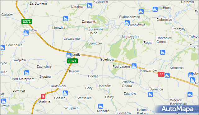 mapa Gołębiów gmina Lipnik, Gołębiów gmina Lipnik na mapie Targeo