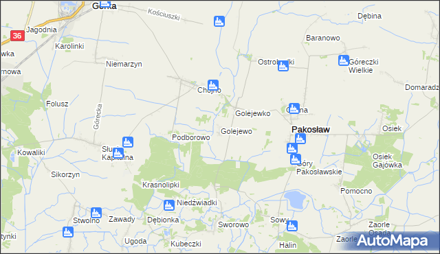 mapa Golejewo gmina Pakosław, Golejewo gmina Pakosław na mapie Targeo