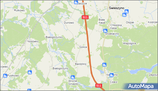 mapa Golica gmina Świeszyno, Golica gmina Świeszyno na mapie Targeo