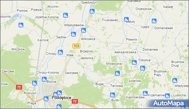 mapa Golice gmina Poddębice, Golice gmina Poddębice na mapie Targeo