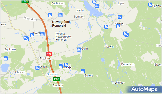 mapa Golin gmina Nowogródek Pomorski, Golin gmina Nowogródek Pomorski na mapie Targeo