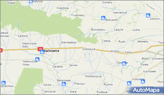 mapa Gołoszyce, Gołoszyce na mapie Targeo