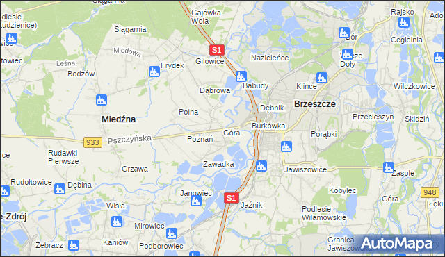 mapa Góra gmina Miedźna, Góra gmina Miedźna na mapie Targeo