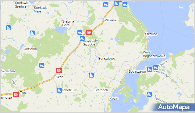 mapa Gorazdowo gmina Giżycko, Gorazdowo gmina Giżycko na mapie Targeo