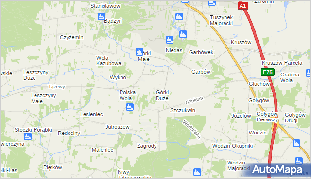 mapa Górki Duże gmina Tuszyn, Górki Duże gmina Tuszyn na mapie Targeo