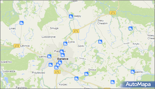 mapa Górki gmina Barwice, Górki gmina Barwice na mapie Targeo