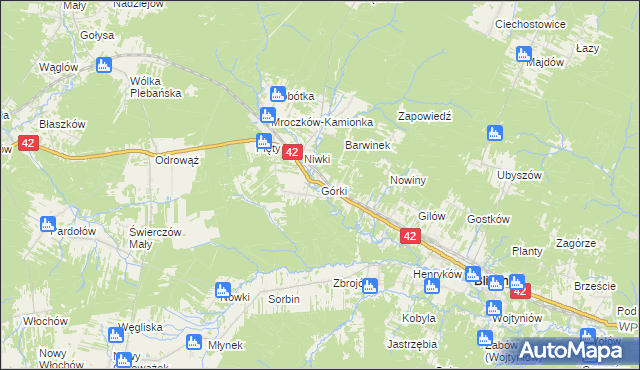 mapa Górki gmina Bliżyn, Górki gmina Bliżyn na mapie Targeo