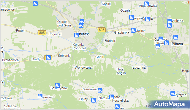 mapa Górki gmina Osieck, Górki gmina Osieck na mapie Targeo