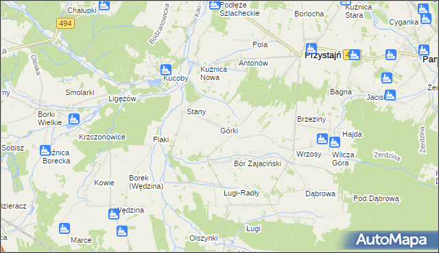 mapa Górki gmina Przystajń, Górki gmina Przystajń na mapie Targeo