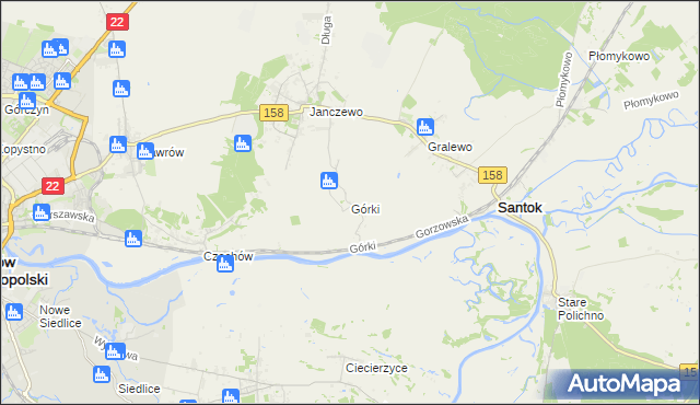 mapa Górki gmina Santok, Górki gmina Santok na mapie Targeo