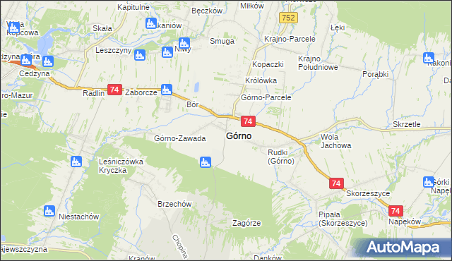 mapa Górno powiat kielecki, Górno powiat kielecki na mapie Targeo