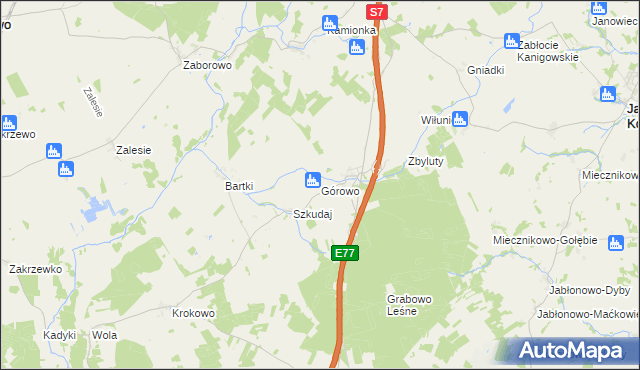 mapa Górowo gmina Kozłowo, Górowo gmina Kozłowo na mapie Targeo