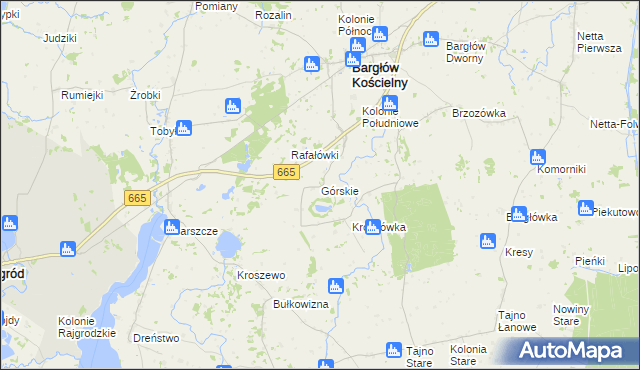 mapa Górskie gmina Bargłów Kościelny, Górskie gmina Bargłów Kościelny na mapie Targeo