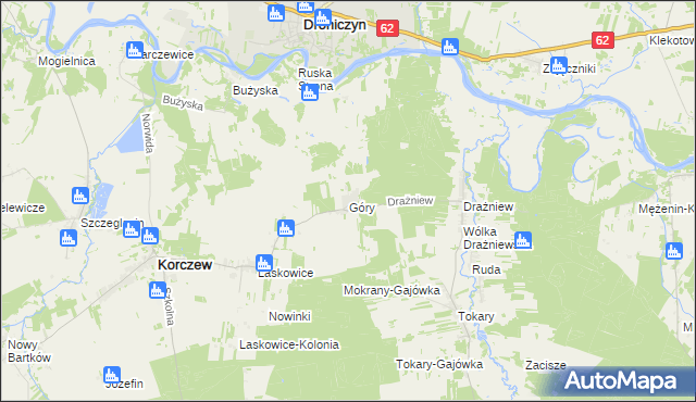 mapa Góry gmina Korczew, Góry gmina Korczew na mapie Targeo