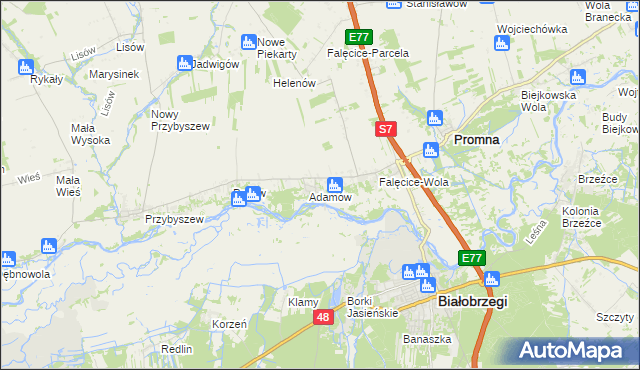 mapa Góry gmina Promna, Góry gmina Promna na mapie Targeo