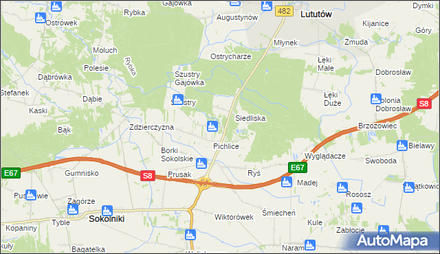 mapa Góry gmina Sokolniki, Góry gmina Sokolniki na mapie Targeo