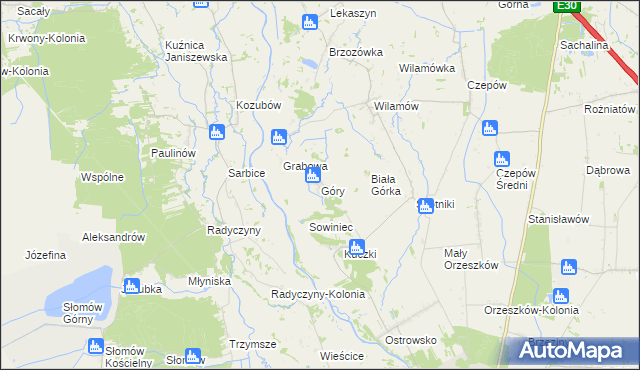 mapa Góry gmina Uniejów, Góry gmina Uniejów na mapie Targeo