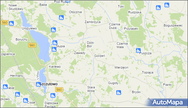 mapa Gorzeń gmina Szczutowo, Gorzeń gmina Szczutowo na mapie Targeo