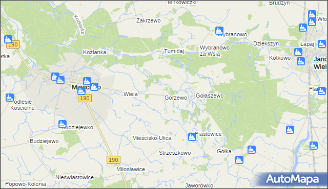 mapa Gorzewo gmina Mieścisko, Gorzewo gmina Mieścisko na mapie Targeo
