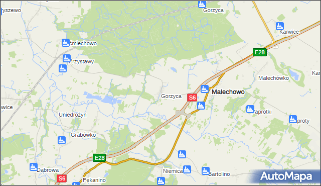 mapa Gorzyca gmina Malechowo, Gorzyca gmina Malechowo na mapie Targeo