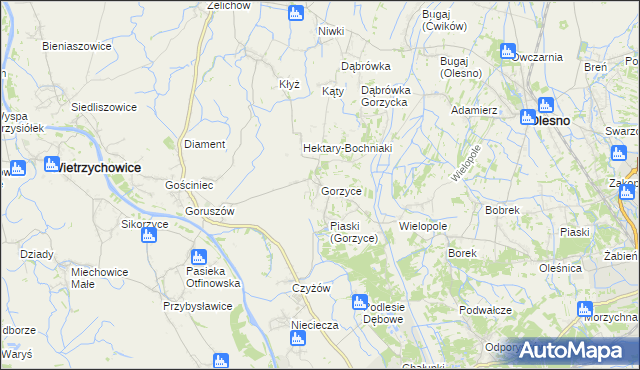 mapa Gorzyce gmina Żabno, Gorzyce gmina Żabno na mapie Targeo