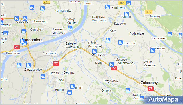 mapa Gorzyce powiat tarnobrzeski, Gorzyce powiat tarnobrzeski na mapie Targeo