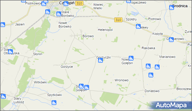 mapa Gorzyczki gmina Czempiń, Gorzyczki gmina Czempiń na mapie Targeo