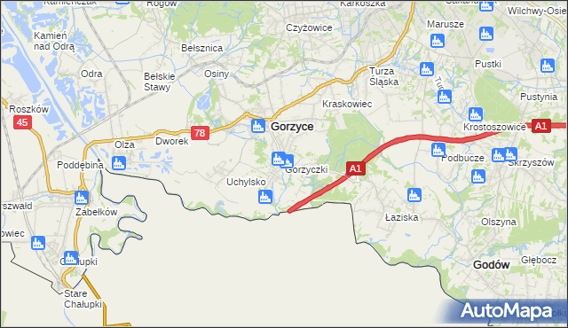 mapa Gorzyczki gmina Gorzyce, Gorzyczki gmina Gorzyce na mapie Targeo