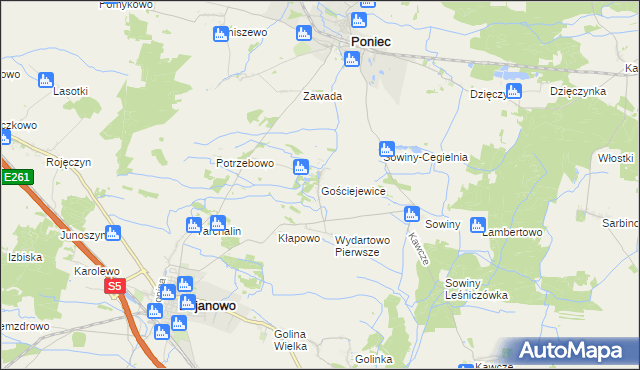 mapa Gościejewice, Gościejewice na mapie Targeo