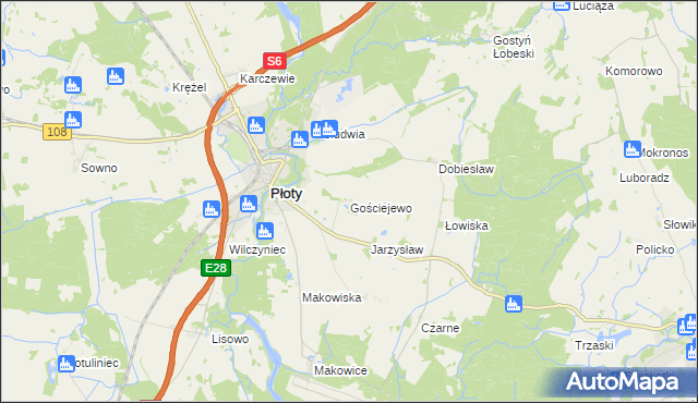 mapa Gościejewo gmina Płoty, Gościejewo gmina Płoty na mapie Targeo