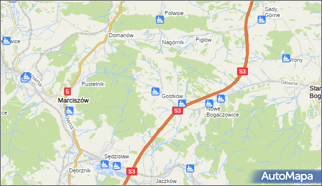 mapa Gostków gmina Stare Bogaczowice, Gostków gmina Stare Bogaczowice na mapie Targeo