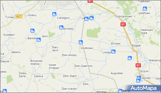 mapa Gostkowo gmina Przasnysz, Gostkowo gmina Przasnysz na mapie Targeo