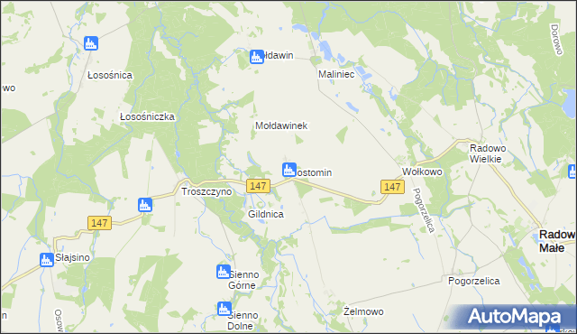 mapa Gostomin gmina Radowo Małe, Gostomin gmina Radowo Małe na mapie Targeo