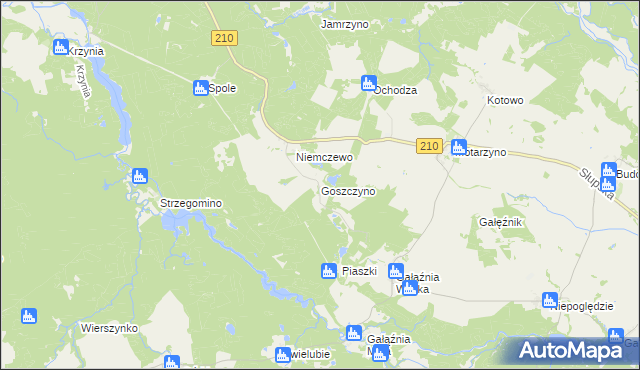 mapa Goszczyno gmina Dębnica Kaszubska, Goszczyno gmina Dębnica Kaszubska na mapie Targeo