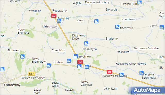 mapa Goszczyno gmina Staroźreby, Goszczyno gmina Staroźreby na mapie Targeo