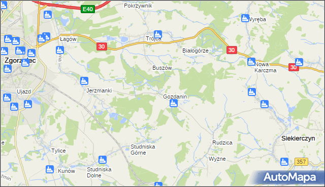 mapa Gozdanin gmina Zgorzelec, Gozdanin gmina Zgorzelec na mapie Targeo