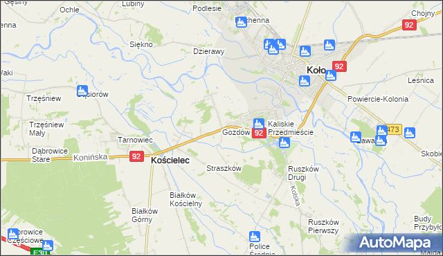 mapa Gozdów gmina Kościelec, Gozdów gmina Kościelec na mapie Targeo