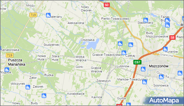 mapa Grabce-Towarzystwo, Grabce-Towarzystwo na mapie Targeo