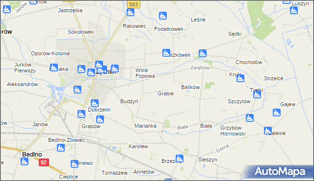 mapa Grabie gmina Żychlin, Grabie gmina Żychlin na mapie Targeo