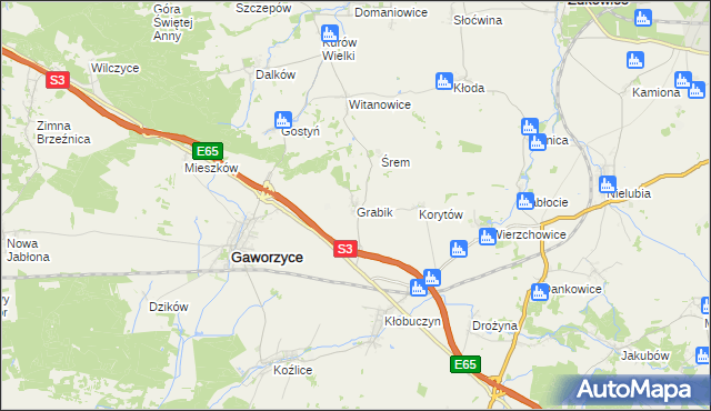 mapa Grabik gmina Gaworzyce, Grabik gmina Gaworzyce na mapie Targeo